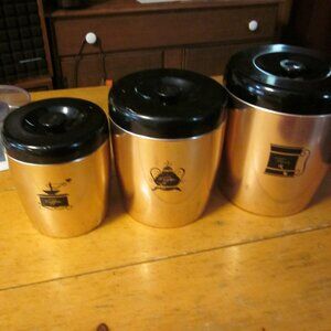 vtg West Bend 3 pc cannister set copper with black top cottage core boho